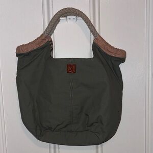 Casual Olive and Blush Tote Bag with Braided Handle